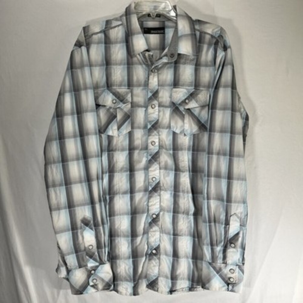 Buckle Black Men’s Athletic Fit Embroidered Plaid Western Shirt Baby Blue XL